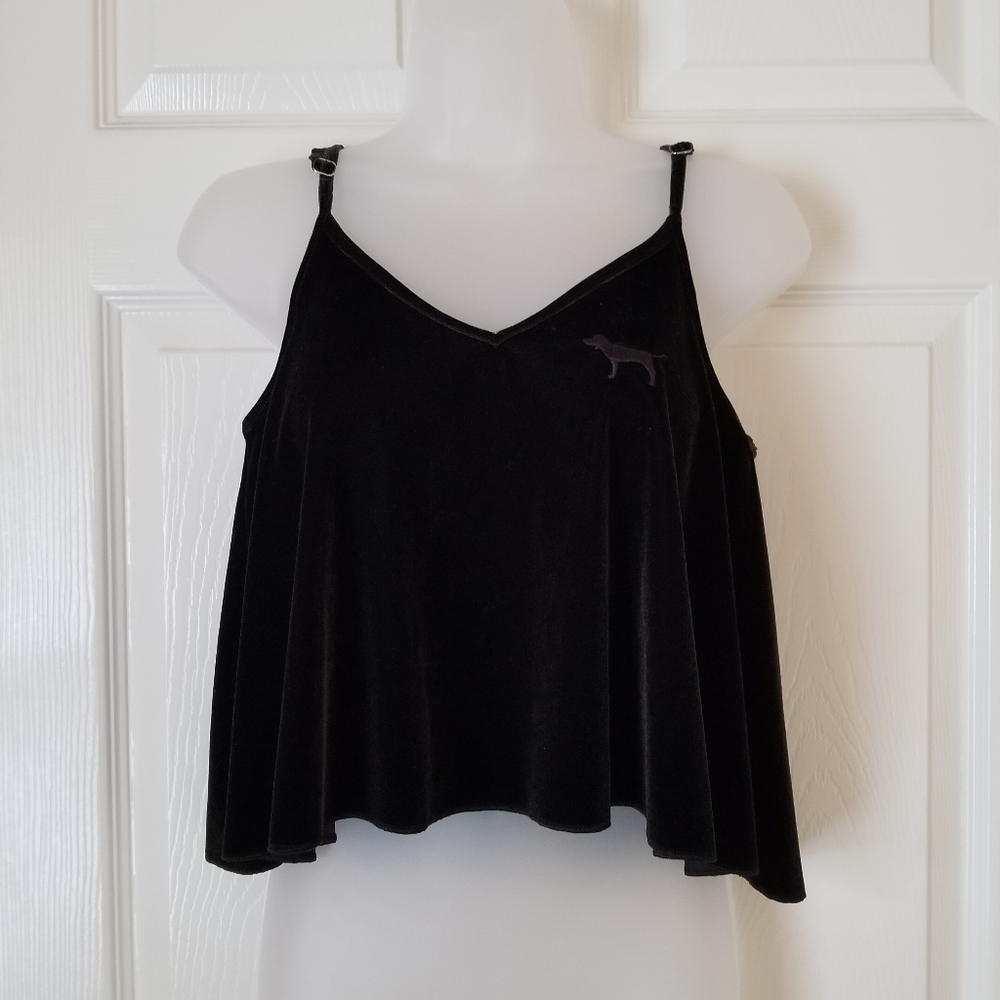 PINK Victoria's Secret Black Velour Crop Camisole Trapeze Top Women's Size XS